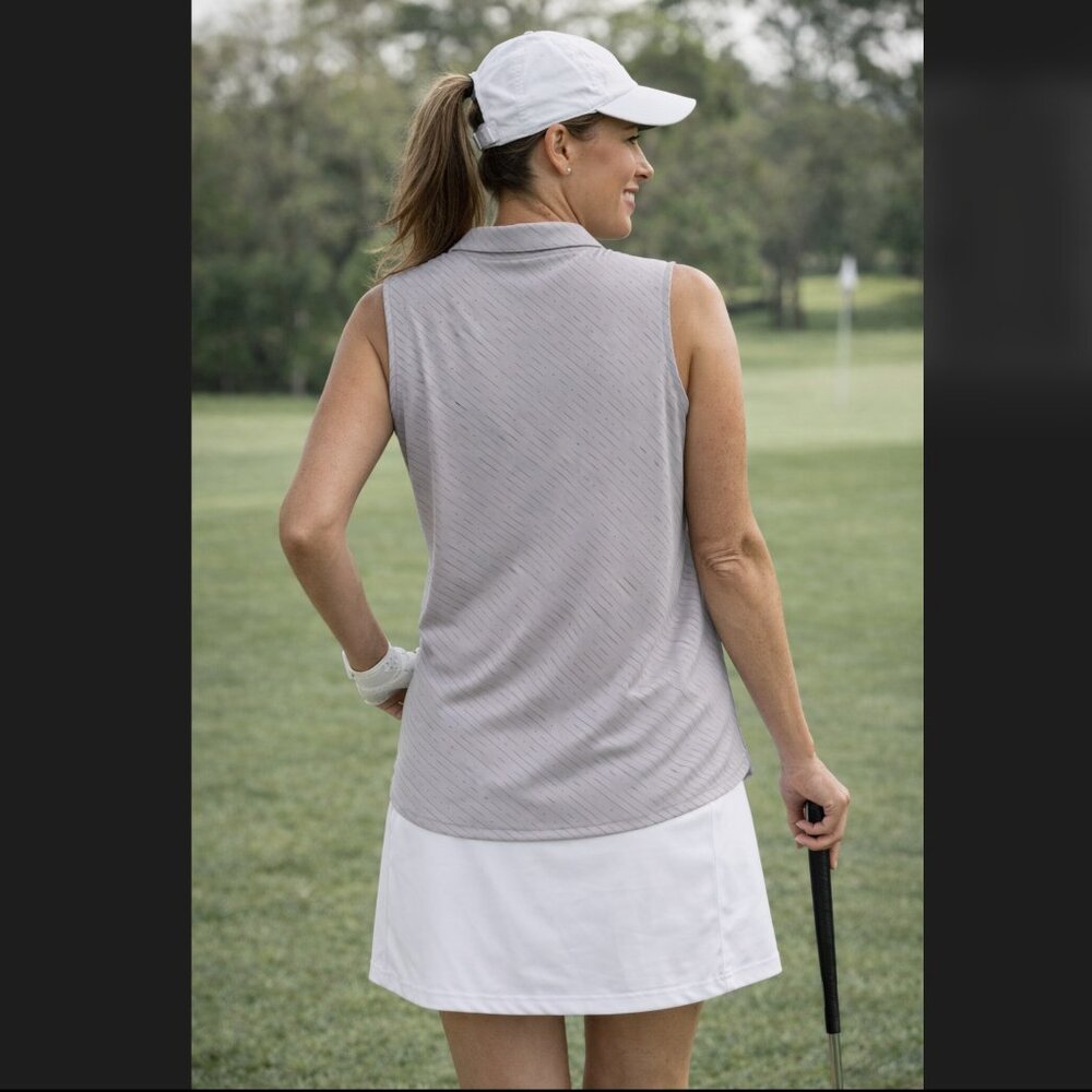 Nike Dri-FIT Golf Polo Womens XL Gray Sleeveless Racerback Stripe Dot 929686 NWT - Picture 7 of 11